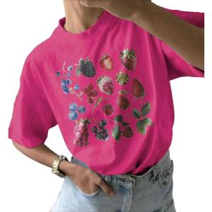 image:imageSOLY HUX Womens Y2k Graphic Tees Crew Neck Short Sleeve Casual T Shirt TopsHotpink Strawberry