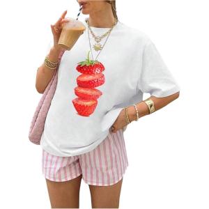 image:imageSOLY HUX Womens Y2k Graphic Tees Crew Neck Short Sleeve Casual T Shirt TopsWhite Strawberry Graphic
