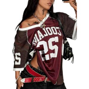 image:imageSOLY HUX Womens Y2k Leopard Number Graphic Oversized Tops Football Jersey Shirts StreetwearBurgundy Number
