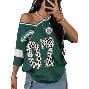 image:imageSOLY HUX Womens Y2k Leopard Number Graphic Oversized Tops Football Jersey Shirts StreetwearDark Green 01