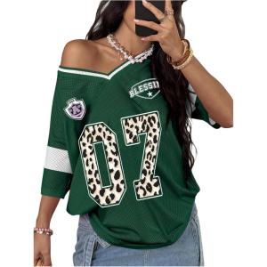 image:imageSOLY HUX Womens Y2k Leopard Number Graphic Oversized Tops Football Jersey Shirts StreetwearGreen Graphic