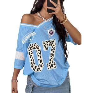 image:imageSOLY HUX Womens Y2k Leopard Number Graphic Oversized Tops Football Jersey Shirts StreetwearLight Blue 01