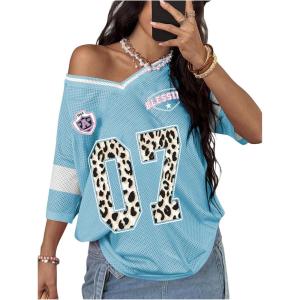 image:imageSOLY HUX Womens Y2k Leopard Number Graphic Oversized Tops Football Jersey Shirts StreetwearLight Blue