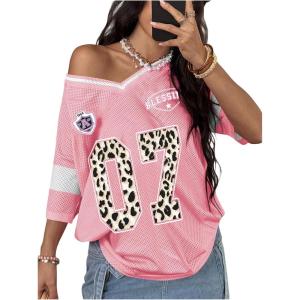 image:imageSOLY HUX Womens Y2k Leopard Number Graphic Oversized Tops Football Jersey Shirts StreetwearLight Pink