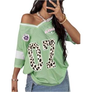 image:imageSOLY HUX Womens Y2k Leopard Number Graphic Oversized Tops Football Jersey Shirts StreetwearMint Green