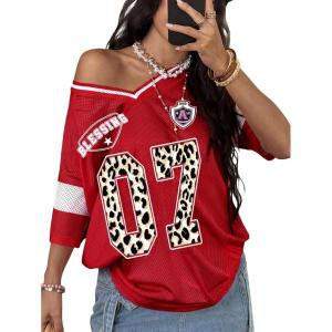 image:imageSOLY HUX Womens Y2k Leopard Number Graphic Oversized Tops Football Jersey Shirts StreetwearRed 01