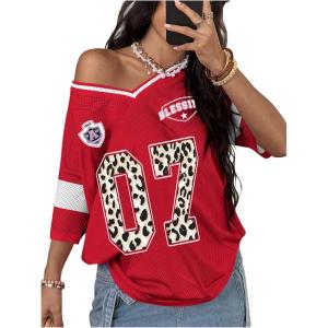 image:imageSOLY HUX Womens Y2k Leopard Number Graphic Oversized Tops Football Jersey Shirts StreetwearRed Graphic