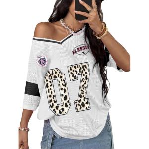image:imageSOLY HUX Womens Y2k Leopard Number Graphic Oversized Tops Football Jersey Shirts StreetwearWhite Graphic