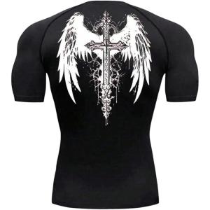 image:imageSOLY HUX Workout Shirts for Men Gothic Graphic Tees Short Sleeve Athletic T Shirt Running Gym TopsBlack Cross