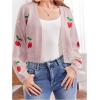 image:imageSOLY HUX Girls Cherry Graphic Open Front Crop Cardigan V Neck Long Sleeve Sweater Tops Fall ClothesLight Pink