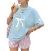 image:imageSOLY HUX Girls Graphic Tees Bow Print Short Sleeve Crewneck T Shirt Drop Shoulder Casual Summer TopsBlue Bow