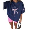 image:imageSOLY HUX Girls Graphic Tees Bow Print Short Sleeve Crewneck T Shirt Drop Shoulder Casual Summer TopsDark Blue Bow Graphic