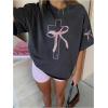 image:imageSOLY HUX Girls Graphic Tees Bow Print Short Sleeve Crewneck T Shirt Drop Shoulder Casual Summer TopsDark Grey Bow