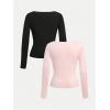 image:imageSOLY HUX Girls Long Sleeve Square Neck Top 2 Packs T Shirts Set Slim Fitted Basic Tees Fall ClothesPink and Black