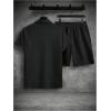 image:imageSOLY HUX Mens 2 Piece Shorts Sets Casual Beach Outfits Short Sleeve Button Down Hawaiian Shirt SetsPlain Black Textured