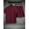 image:imageSOLY HUX Mens 2 Piece Shorts Sets Casual Beach Outfits Short Sleeve Button Down Hawaiian Shirt SetsPlain Burgundy Textured