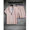image:imageSOLY HUX Mens 2 Piece Shorts Sets Casual Beach Outfits Short Sleeve Button Down Hawaiian Shirt SetsPure Pink Textured