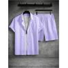 image:imageSOLY HUX Mens 2 Piece Shorts Sets Casual Beach Outfits Short Sleeve Button Down Hawaiian Shirt SetsPure Purple Textured