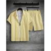 image:imageSOLY HUX Mens 2 Piece Shorts Sets Casual Beach Outfits Short Sleeve Button Down Hawaiian Shirt SetsPure Yellow Textured