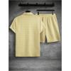 image:imageSOLY HUX Mens 2 Piece Shorts Sets Casual Beach Outfits Short Sleeve Button Down Hawaiian Shirt SetsPure Yellow Textured