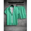 image:imageSOLY HUX Mens 2 Piece Shorts Sets Casual Beach Outfits Short Sleeve Button Down Hawaiian Shirt SetsSolid Mint Green Textured