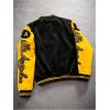 image:imageSOLY HUX Mens Letter Graphic Color Block Varsity Jacket Long Sleeve Y2k Streetwear Baseball JacketBlack and Yellow Letter