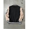 image:imageSOLY HUX Mens Letter Graphic Color Block Varsity Jacket Long Sleeve Y2k Streetwear Baseball JacketKhaki Letter