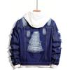 image:imageSOLY HUX Mens Ripped Denim Jacket Button Front Collared Long Sleeve Grunge Jean Jackets StreetwearPure Dark Blue