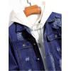 image:imageSOLY HUX Mens Ripped Denim Jacket Button Front Collared Long Sleeve Grunge Jean Jackets StreetwearPure Dark Blue