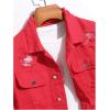 image:imageSOLY HUX Mens Ripped Denim Jacket Button Front Collared Long Sleeve Grunge Jean Jackets StreetwearPure Red
