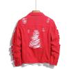 image:imageSOLY HUX Mens Ripped Denim Jacket Button Front Collared Long Sleeve Grunge Jean Jackets StreetwearPure Red