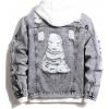 image:imageSOLY HUX Mens Ripped Denim Jacket Button Front Collared Long Sleeve Grunge Jean Jackets StreetwearSolid Grey