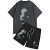 image:imageSOLY HUX Mens Short Sets Outfits Two Piece Tracksuit Short Sleeve T Shirt and Shorts Summer Sport SuitGrey Black Graphic