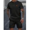 image:imageSOLY HUX Mens Summer 2 Piece Outfit Textured T Shirt and Shorts Set Short Sleeve Casual TracksuitsPlain Black