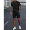 image:imageSOLY HUX Mens Summer 2 Piece Outfit Textured T Shirt and Shorts Set Short Sleeve Casual TracksuitsPlain Black