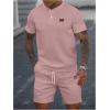 image:imageSOLY HUX Mens Summer 2 Piece Outfit Textured T Shirt and Shorts Set Short Sleeve Casual TracksuitsPlain Pink