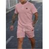 image:imageSOLY HUX Mens Summer 2 Piece Outfit Textured T Shirt and Shorts Set Short Sleeve Casual TracksuitsPlain Pink