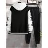 image:imageSOLY HUX Mens Tracksuit 2 Piece Outfits Color Block Letter Graphic Long Sleeve Varsity Jacket and Pants SetBlack and White Letter