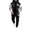 image:imageSOLY HUX Mens Tracksuit 2 Piece Outfits Color Block Letter Graphic Long Sleeve Varsity Jacket and Pants SetBlack and White Letter
