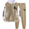 image:imageSOLY HUX Mens Tracksuit 2 Piece Outfits Color Block Letter Graphic Long Sleeve Varsity Jacket and Pants SetKhaki Letter