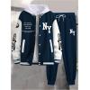 image:imageSOLY HUX Mens Tracksuit 2 Piece Outfits Color Block Letter Graphic Long Sleeve Varsity Jacket and Pants SetMulti Letter Graphic
