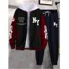 image:imageSOLY HUX Mens Tracksuit 2 Piece Outfits Color Block Letter Graphic Long Sleeve Varsity Jacket and Pants SetMulti Letter Graphic Print