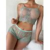 image:imageSOLY HUX Womens Floral Lace Sheer Bra and Boyshorts Panty 2 Piece See Through Lingerie SetPlain Green