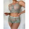 image:imageSOLY HUX Womens Floral Lace Sheer Bra and Boyshorts Panty 2 Piece See Through Lingerie SetPlain Green