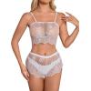 image:imageSOLY HUX Womens Floral Lace Sheer Bra and Boyshorts Panty 2 Piece See Through Lingerie SetPlain White