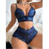 image:imageSOLY HUX Womens Lace Lingerie Set Front Closure Wireless Bra and Boyshorts Matching SetsBlue