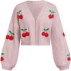 image:imageSOLY HUX Girls Cherry Graphic Open Front Crop Cardigan V Neck Long Sleeve Sweater Tops Fall ClothesLight Pink