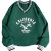 image:imageSOLY HUX Girls Graphic Sweatshirt Letter Print V Neck Drop Shoulder Long Sleeve Preppy Casual Pullover TopsGreen Letter