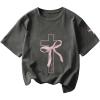 image:imageSOLY HUX Girls Graphic Tees Bow Print Short Sleeve Crewneck T Shirt Drop Shoulder Casual Summer TopsDark Grey Bow