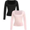 image:imageSOLY HUX Girls Long Sleeve Square Neck Top 2 Packs T Shirts Set Slim Fitted Basic Tees Fall ClothesPink and Black